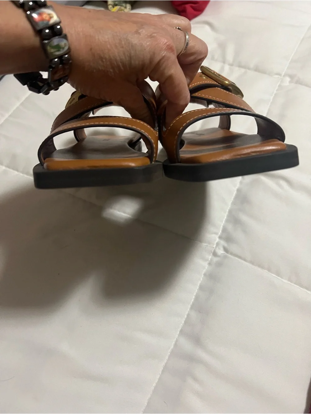 Coach Tan Leather Crisscross Buckle Sandals